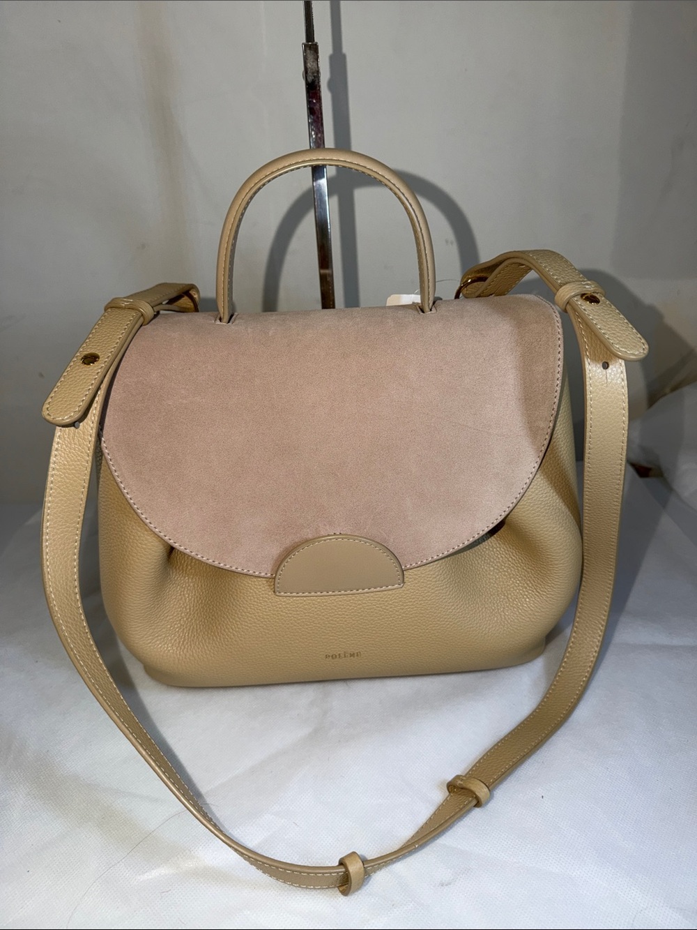 PolĆØne Two-Tone Saddle Crossbody in Tan and Blush